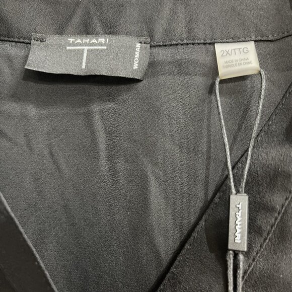 Tahari Top Women 2X Black Sheer Chiffon Lace Sleeve Blouse Pullover Tunic Office - Picture 6 of 12